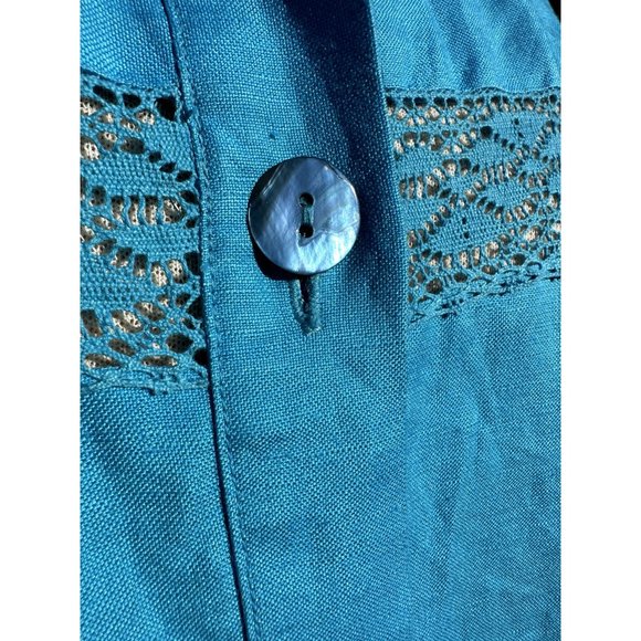 DressBarn Womens Blue 14W Dress Shirt Button Up Short Sleeve Padded Shoulder - Picture 8 of 16